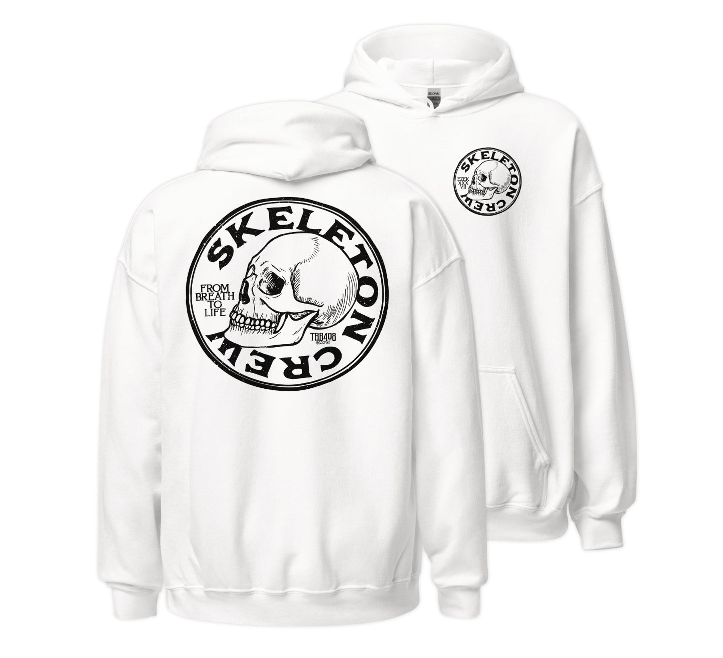White Skeleton Crew Hoodie, Front and Back, Christian Apparel