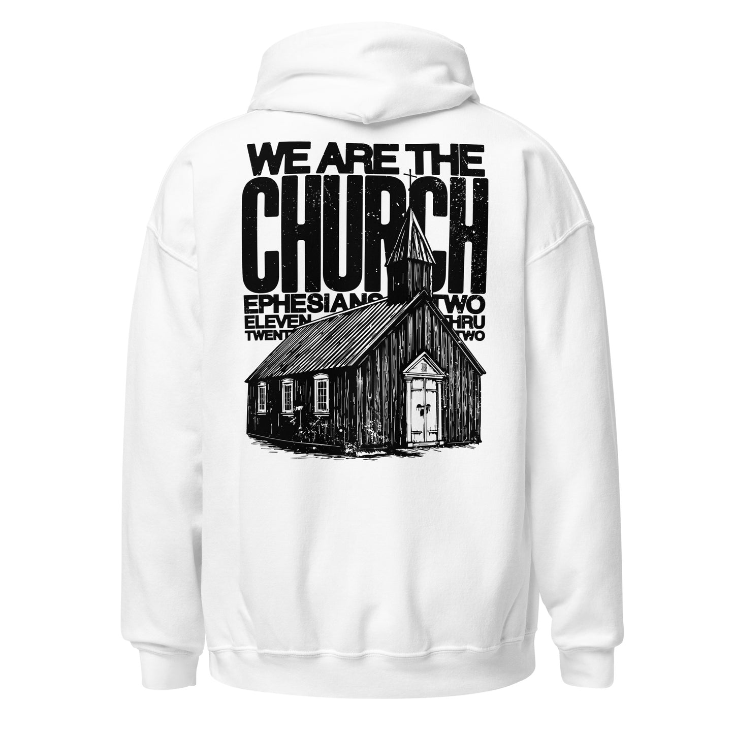 White The Church Hoodie, Back, Christian Apparel