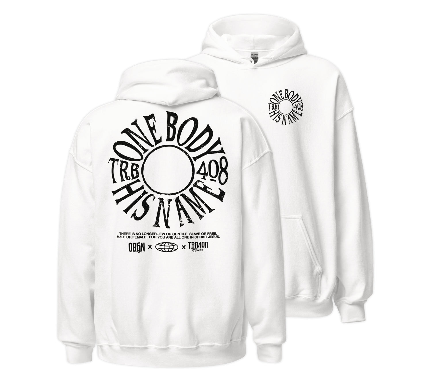 White The TRIBE Hoodie, Front and Back, Christian Apparel