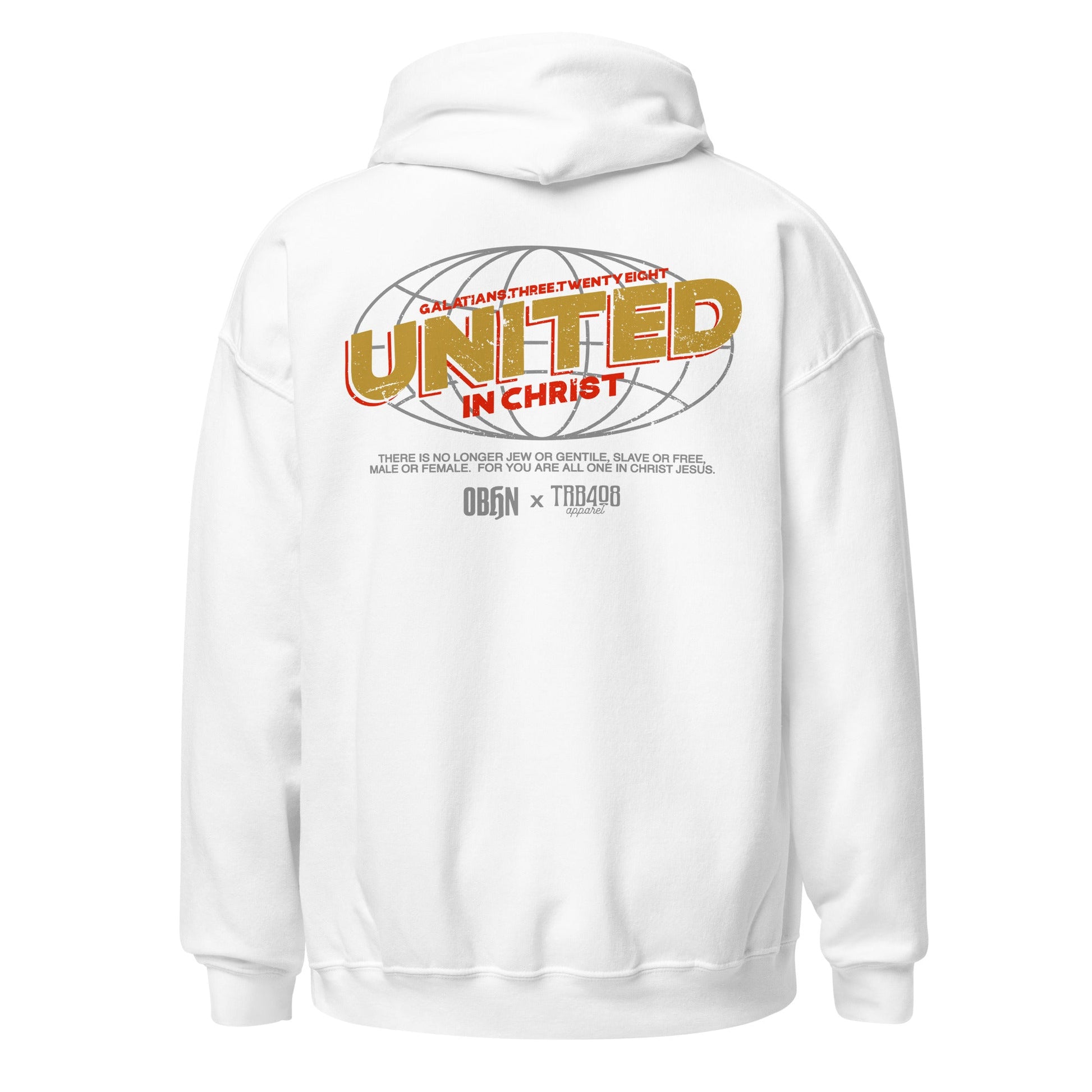 White United Globe Hoodie, Back, Christian Apparel